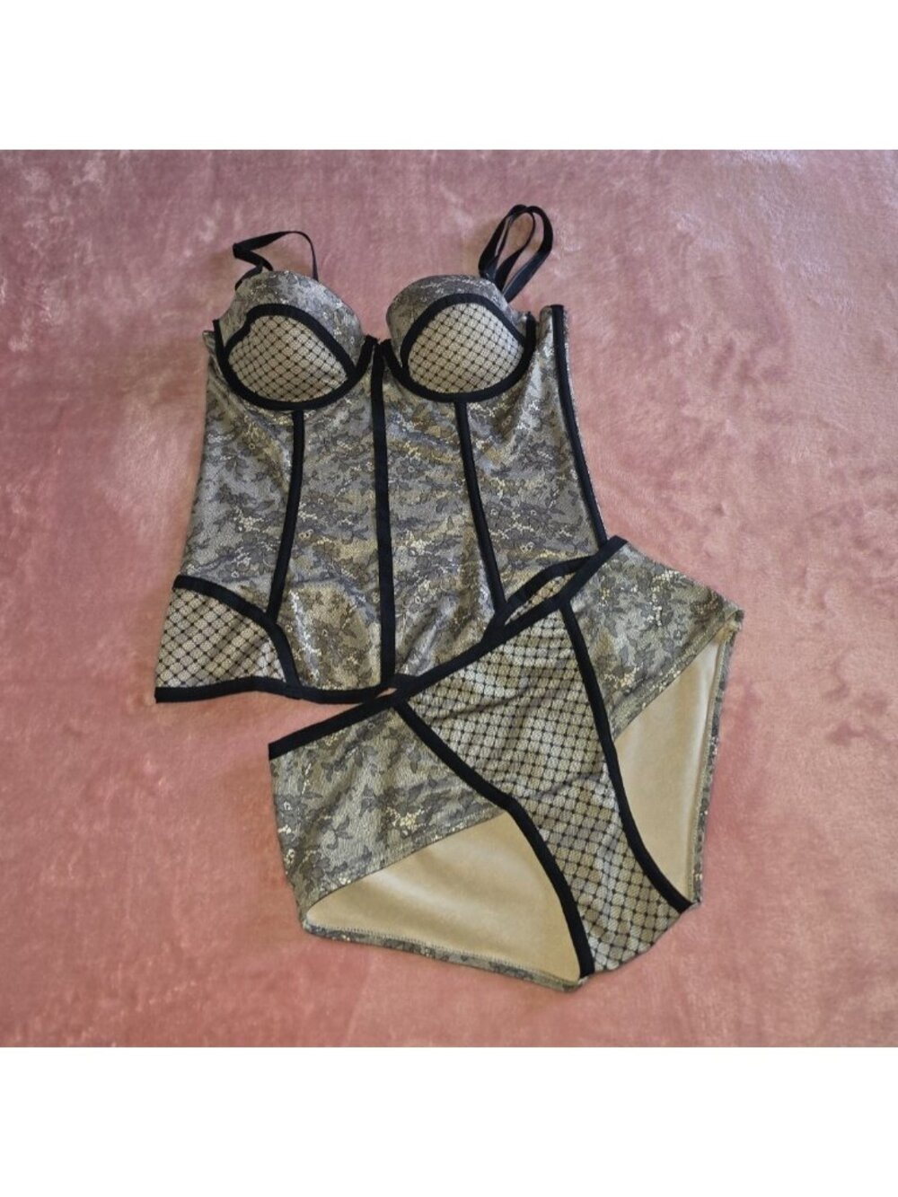 Aerie Lace Underwire Boned Bustier Demi Corset Adjustable Straps Small
